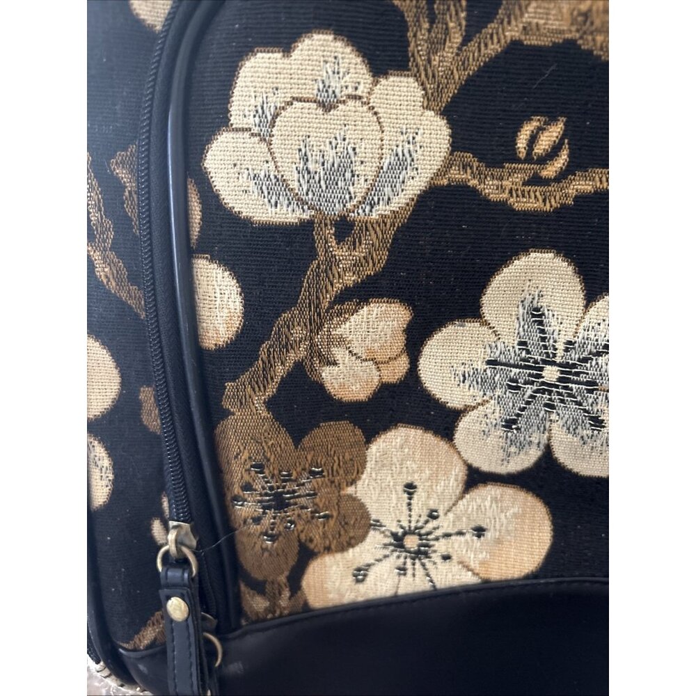 Vintage 14 x 14 x 8”Rolling Travel Duffle Luggage Black Hibiscus Hawaii Floral - Picture 2 of 16